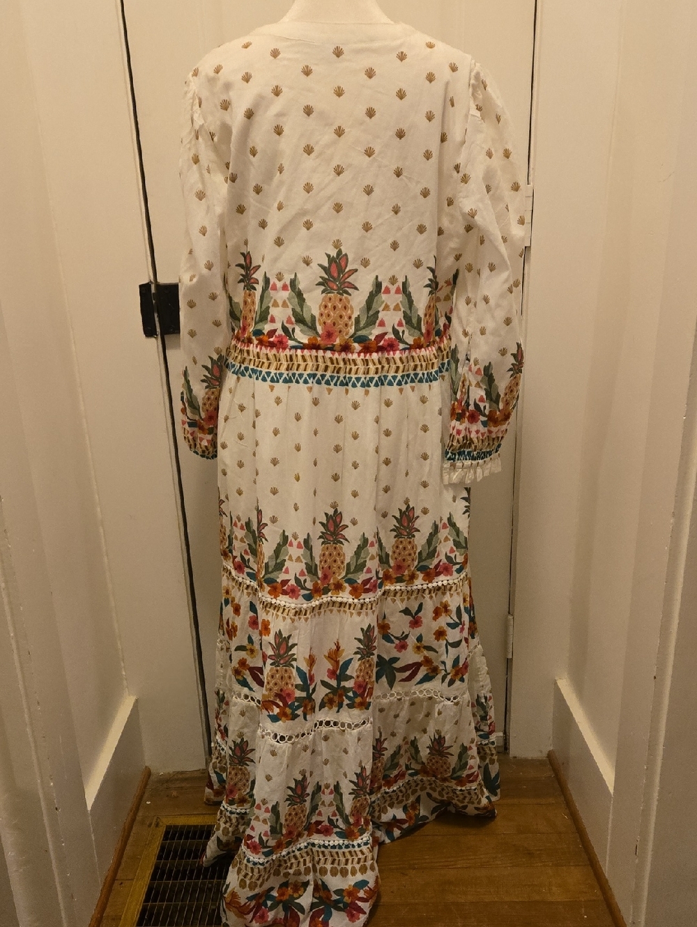 Chico's White Maxi Lined Cotton Dress with Multicolor Floral Embroidery - Picture 5 of 11